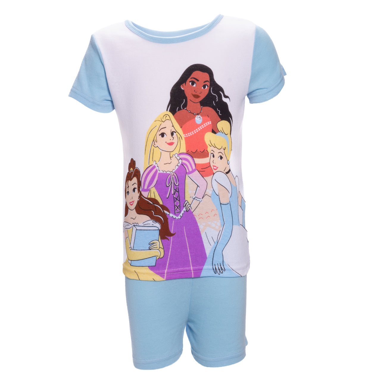 Girls’ Princess 4pc Pajama Set – Moana, Cinderella, Rapunzel & Belle – 2 Tops, Shorts & Pants