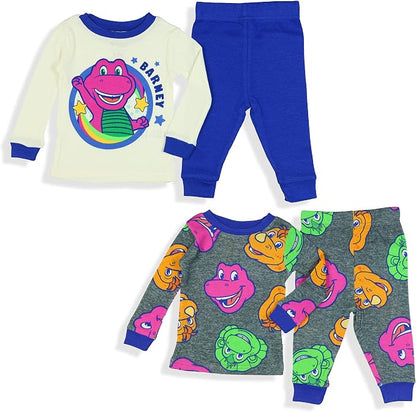 Official Barney Friends and Fun Infant 4-Piece Cotton Long-Sleeve Pajama and Lounge Sleepwear Sets