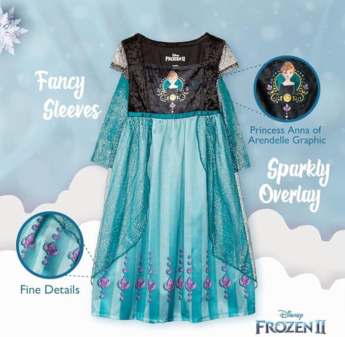 Disney Frozen Anna Girls Nightgown Sleepwear with Shimmer Tulle Overlay