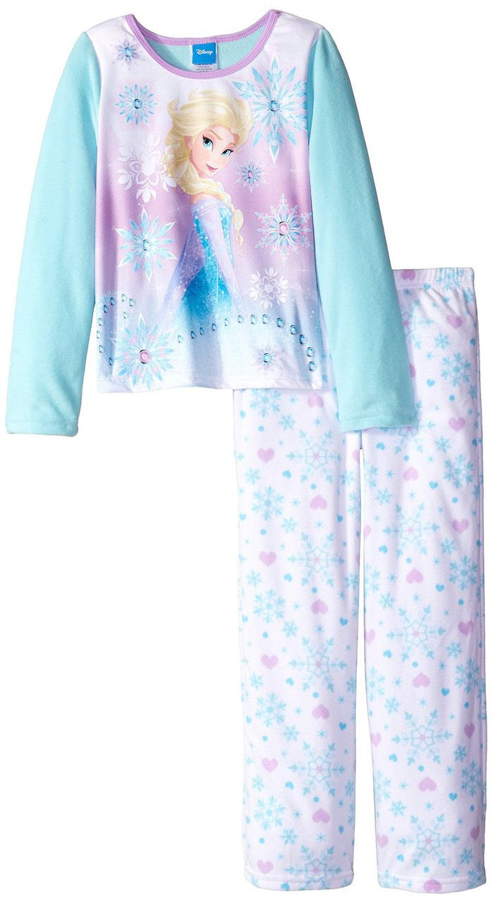 Disney Little Girls' Frozen Elsa Winter Serenity 2-Piece Pajama Set, Blue, 6