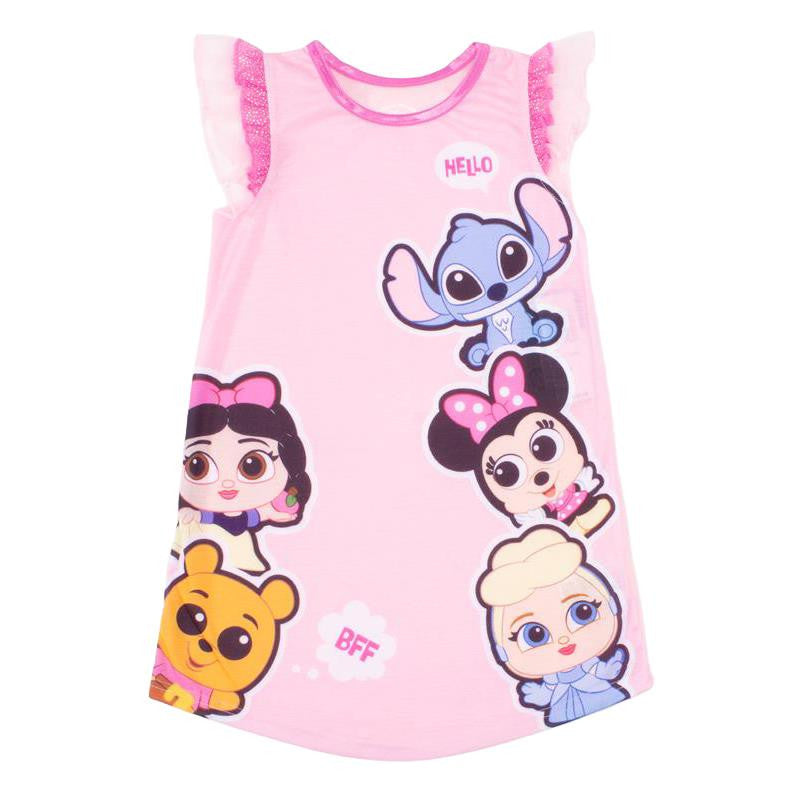 Girls Pink Disney Doorables Nightgown – Soft Sleeveless Sleep Dress with Cute Character Prints