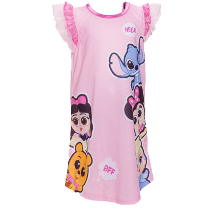 Girls Pink Disney Doorables Nightgown – Soft Sleeveless Sleep Dress with Cute Character Prints