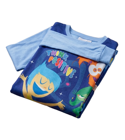 Disney Pixar Inside Out 2 Girls Nightgown, Long Sleeve "Think Positive" Sleep Dress with Joy and Anxiety, Navy/Blue