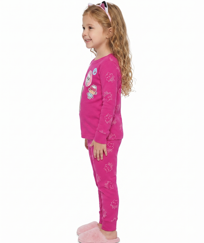 Gabby's Dollhouse Girls 2-Piece Cotton Pajama Set, Long Sleeve Gabby Pandy Paws and Cakey Graphic Top and Pants, Pink