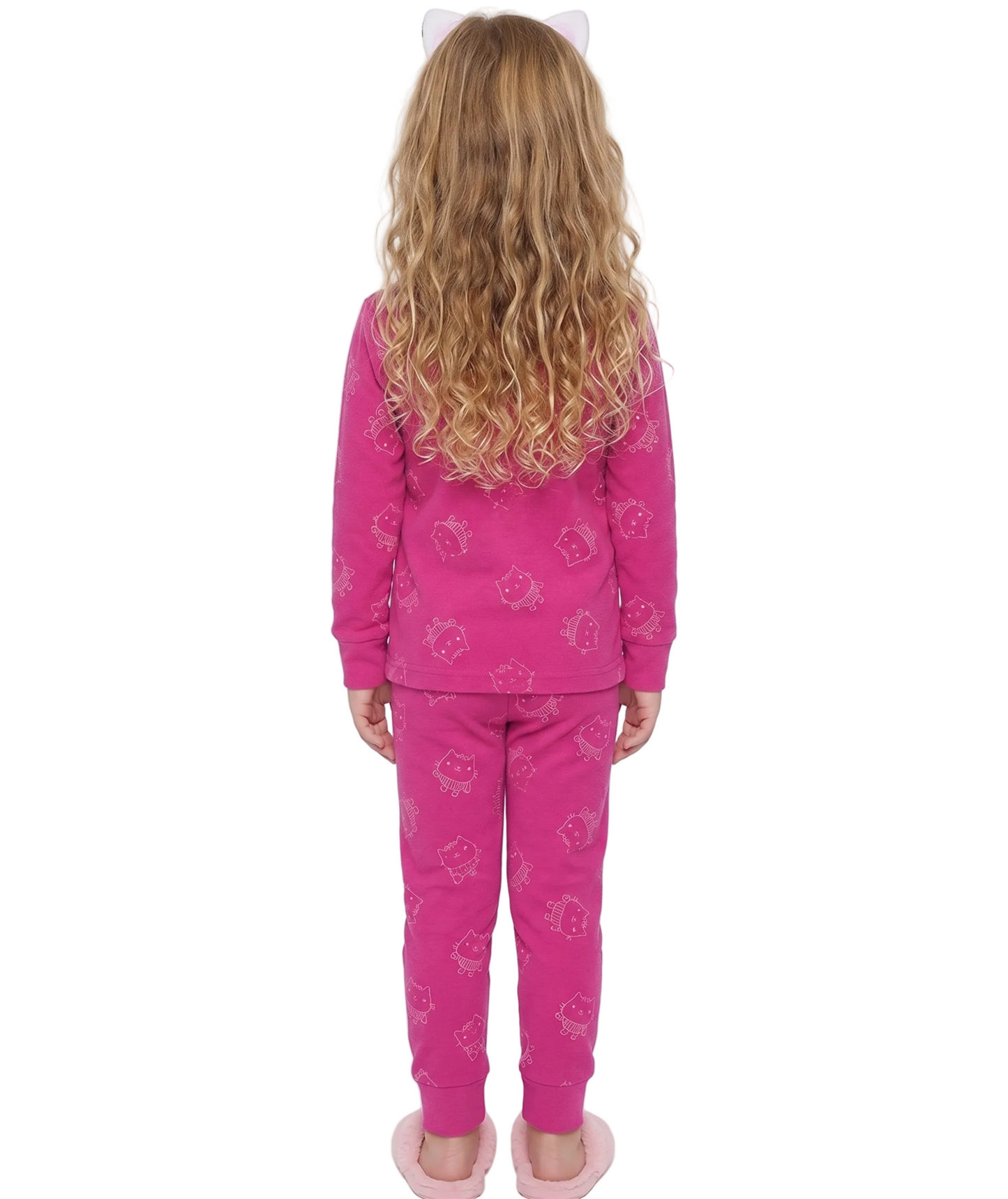 Gabby's Dollhouse Girls 2-Piece Cotton Pajama Set, Long Sleeve Gabby Pandy Paws and Cakey Graphic Top and Pants, Pink