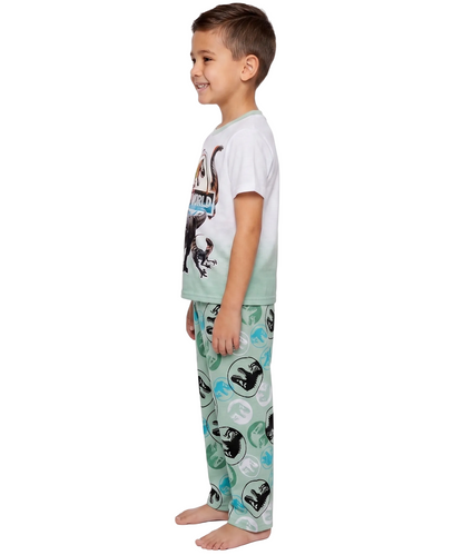 Jurassic World Boys 3-Piece Pajama Set, Short Sleeve T-Shirt, Shorts and Pants Sleepwear Pack, Green/White