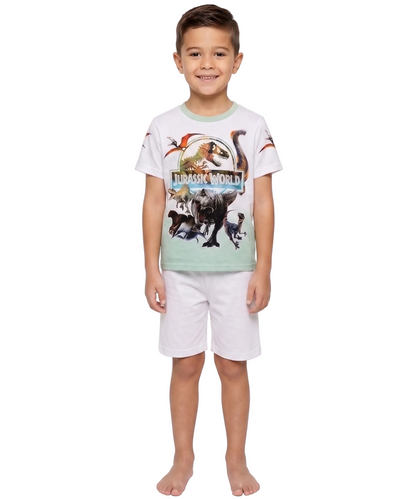 Jurassic World Boys 3-Piece Pajama Set, Short Sleeve T-Shirt, Shorts and Pants Sleepwear Pack, Green/White