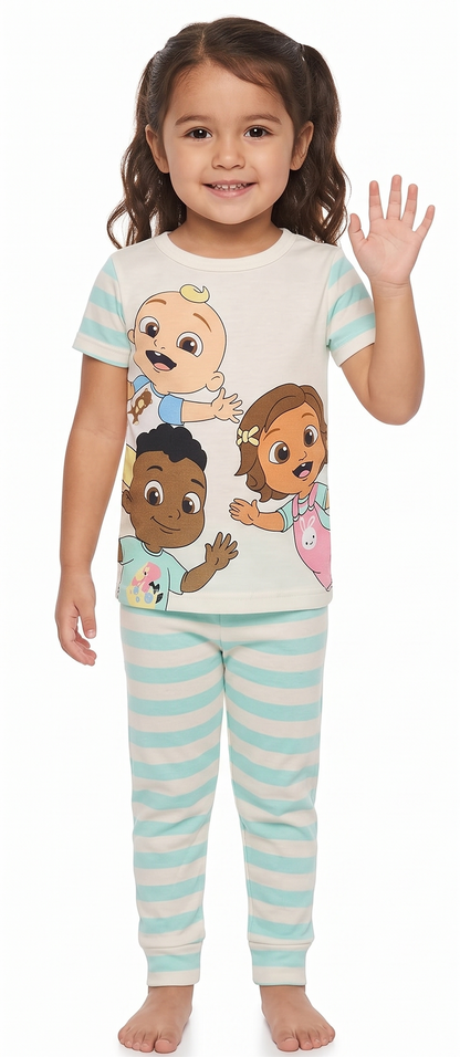 CoComelon Toddler Unisex 4-Piece Cotton Pajama Set, JJ and Friends Graphic Tees and Matching Pants, Snug Fit Sleepwear