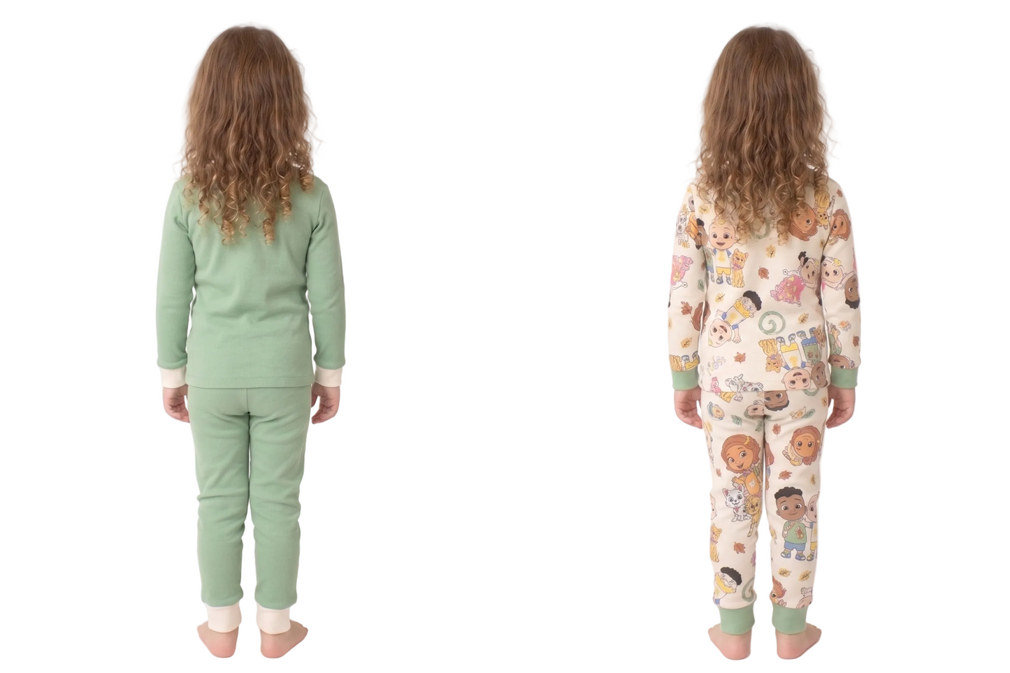CoComelon Unisex 4-Piece Cotton Pajama Set, JJ and Friends "Best Friends" Graphic Tees and Matching Pants, Sage Green/Cream