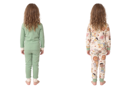 CoComelon Unisex 4-Piece Cotton Pajama Set, JJ and Friends "Best Friends" Graphic Tees and Matching Pants, Sage Green/Cream