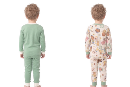 CoComelon Unisex 4-Piece Cotton Pajama Set, JJ and Friends "Best Friends" Graphic Tees and Matching Pants, Sage Green/Cream