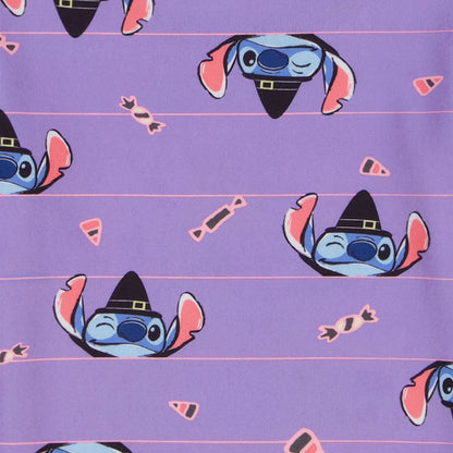 Disney Stitch Halloween Girls 2-Piece Cotton Pajama Set, Long Sleeve "Gimme Candy" Witch Stitch Graphic and Striped Pants, Purple