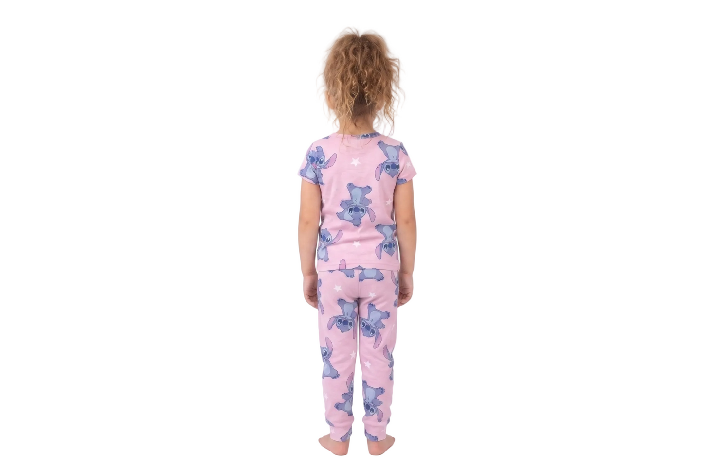 Disney Lilo & Stitch Girls 2-Piece Pajama Set, Short Sleeve All-Over Print Stitch and Stars Graphic Tee and Matching Pants, Pink