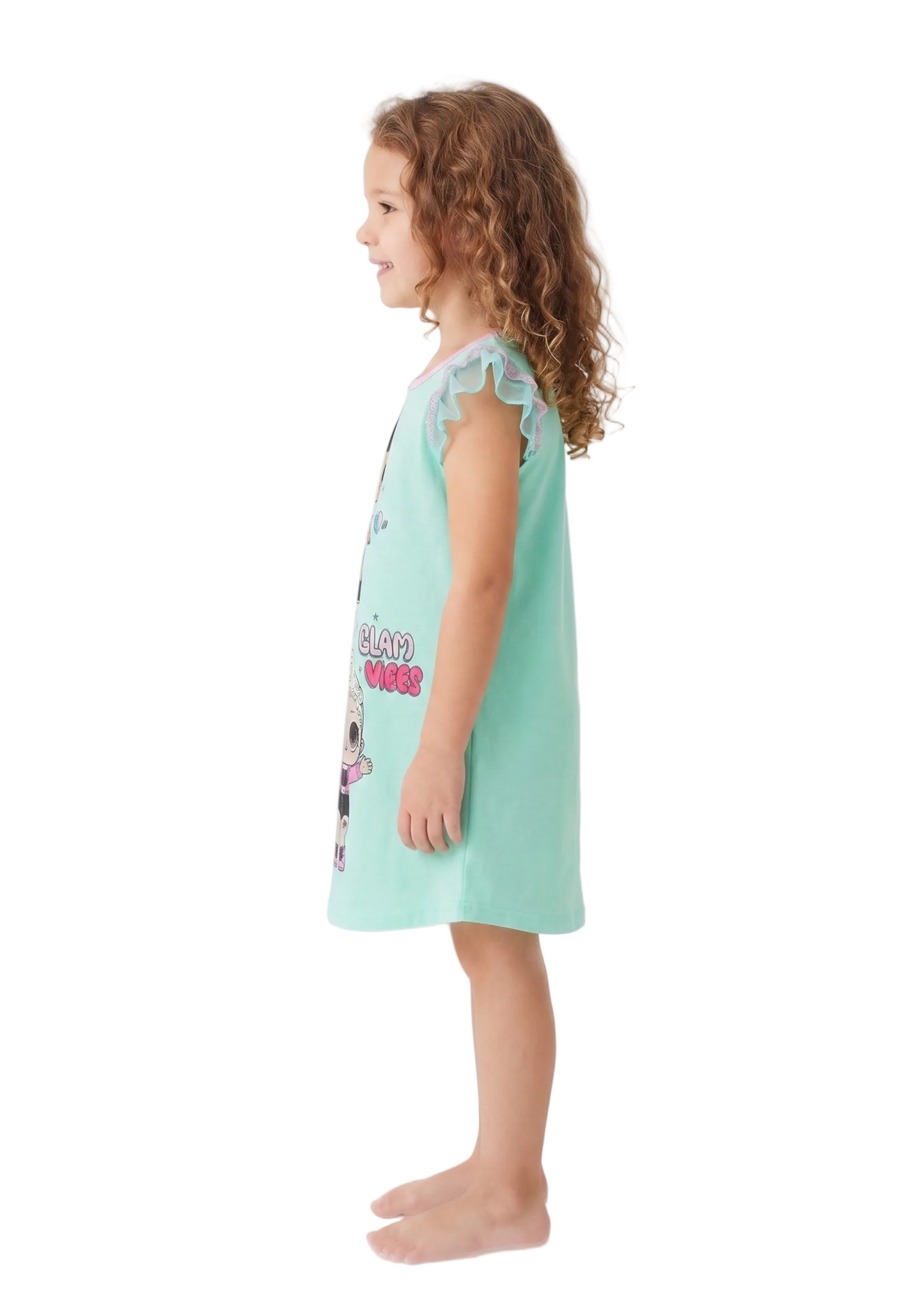 L.O.L. Surprise! Girls Nightgown, Flutter Sleeve "Glam Vibes" Sleep Dress, Mint Green/Pink