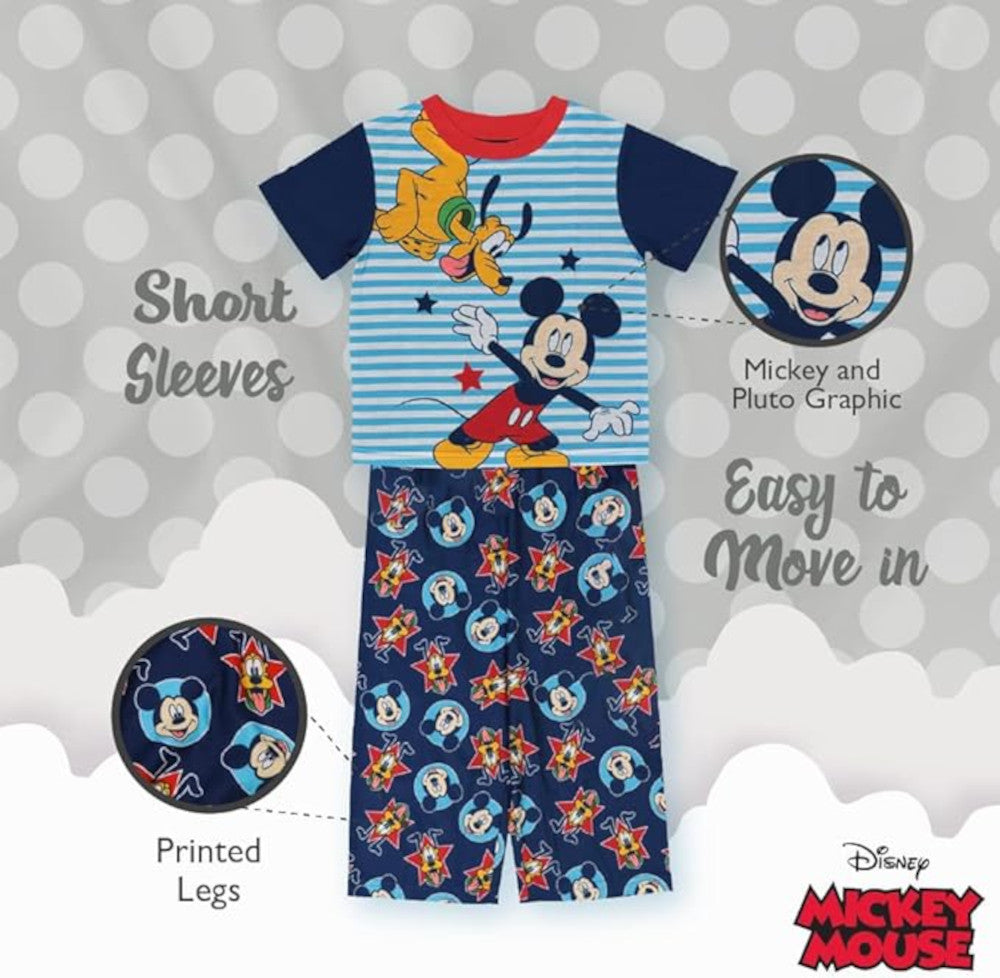 Disney Mickey Mouse Boys 3 Piece Pajama Set - Short Sleeve Shirt, Pants and Shorts