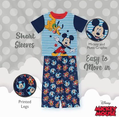 Disney Mickey Mouse Boys 3 Piece Pajama Set - Short Sleeve Shirt, Pants and Shorts