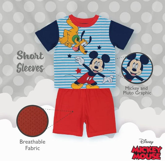 Disney Mickey Mouse Boys 3 Piece Pajama Set - Short Sleeve Shirt, Pants and Shorts