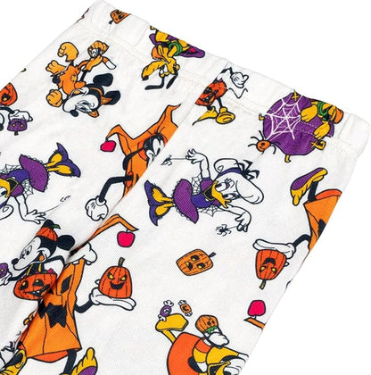 Disney Mickey and Friends Halloween Unisex 2-Piece Cotton Pajama Set, Long Sleeve "Spook-tacular" Graphic Top and Pants, White