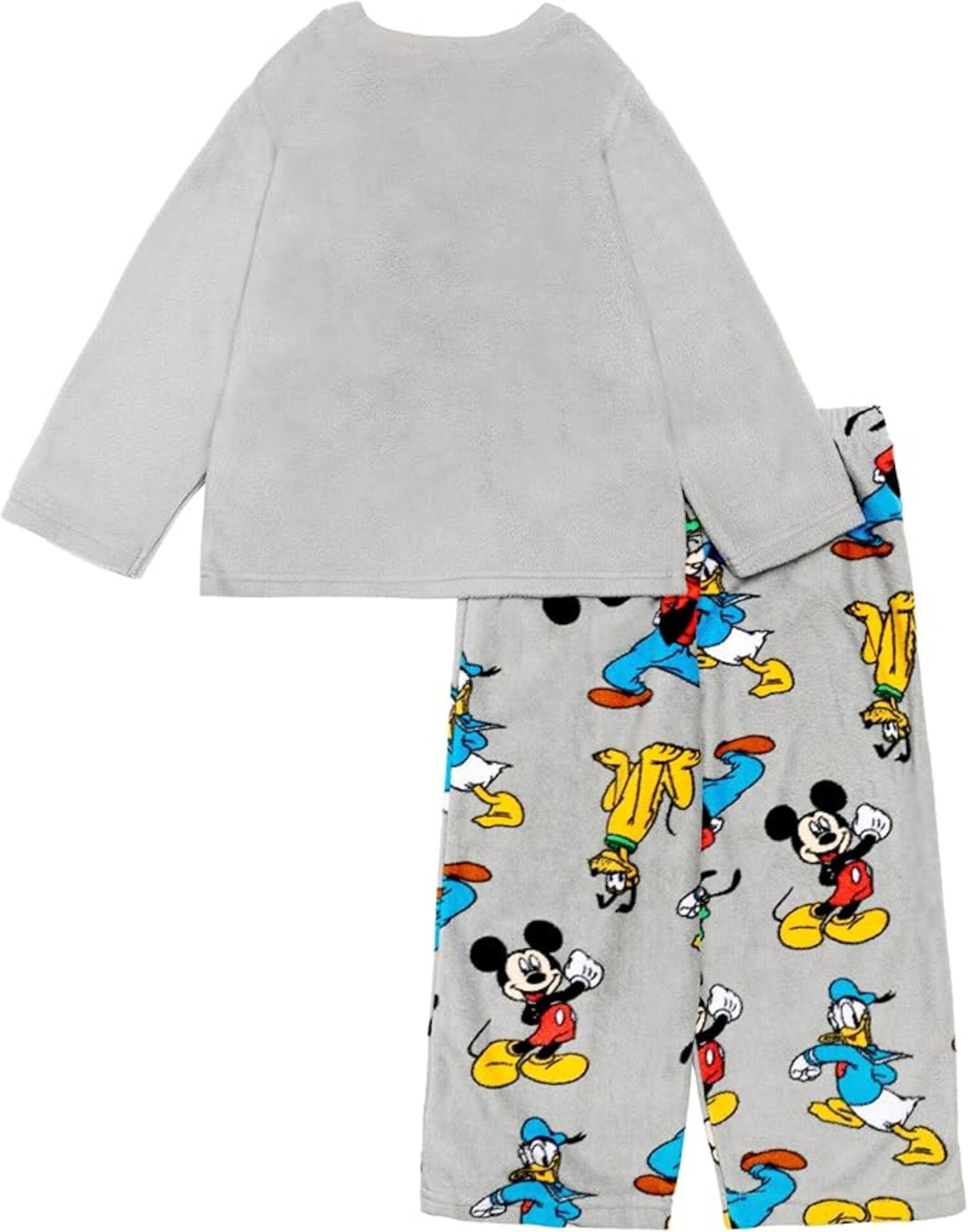Disney Mickey and Friends Boys 2-Piece Fleece Pajama Set, Long Sleeve Mickey and Donald Graphic Raglan Top and Pants, Gray