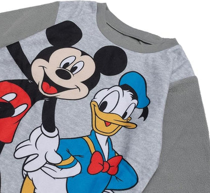 Disney Mickey and Friends Boys 2-Piece Fleece Pajama Set, Long Sleeve Mickey and Donald Graphic Raglan Top and Pants, Gray