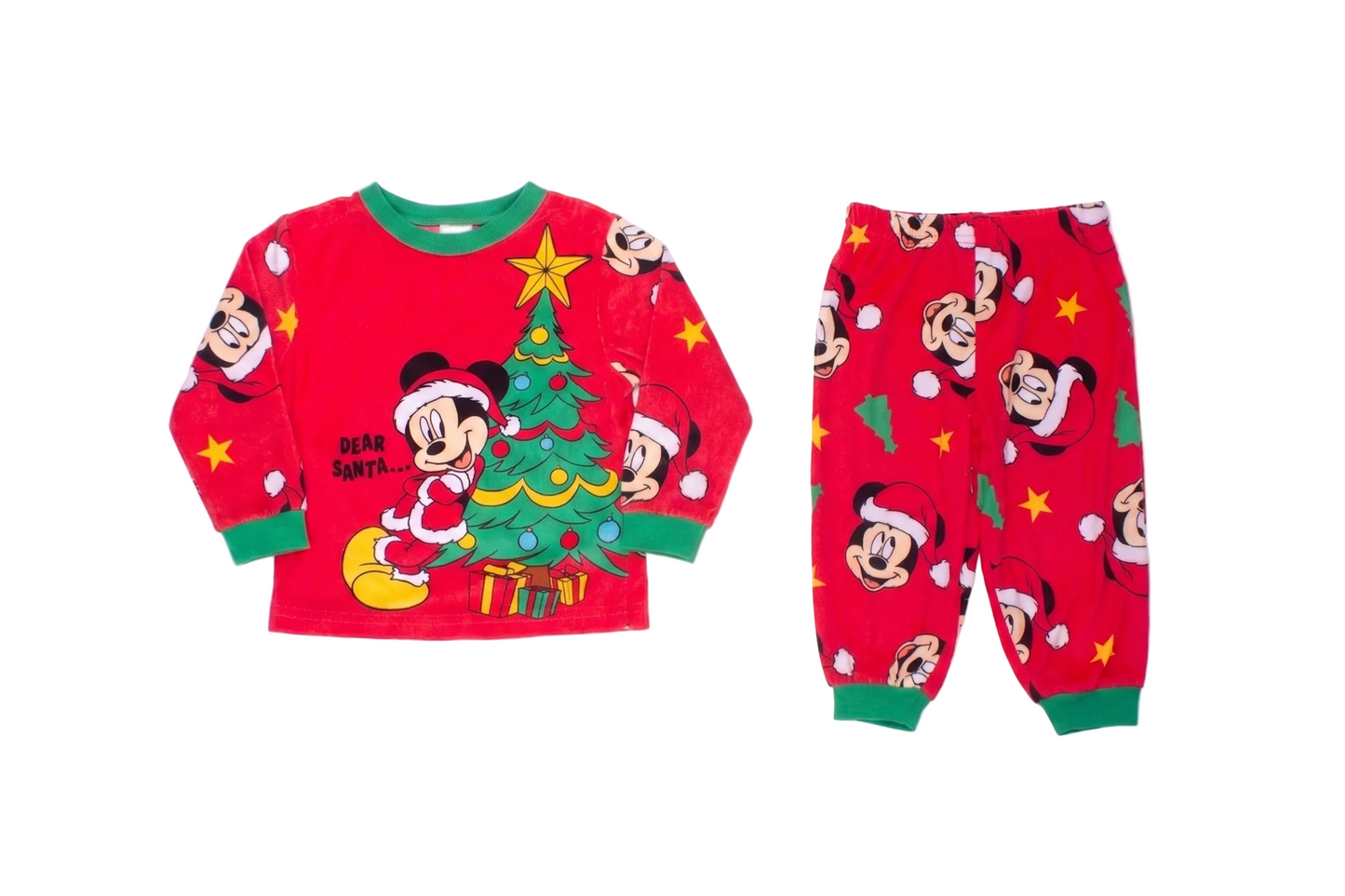 Disney Mickey Mouse Unisex 2-Piece Fleece Pajama Set, Long Sleeve "Dear Santa" Mickey and Christmas Tree Graphic Top and Pants