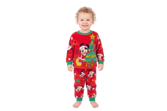 Disney Mickey Mouse Unisex 2-Piece Fleece Pajama Set, Long Sleeve "Dear Santa" Mickey and Christmas Tree Graphic Top and Pants