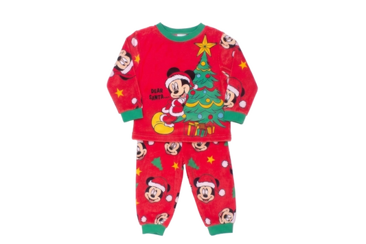 Disney Mickey Mouse Unisex 2-Piece Fleece Pajama Set, Long Sleeve "Dear Santa" Mickey and Christmas Tree Graphic Top and Pants