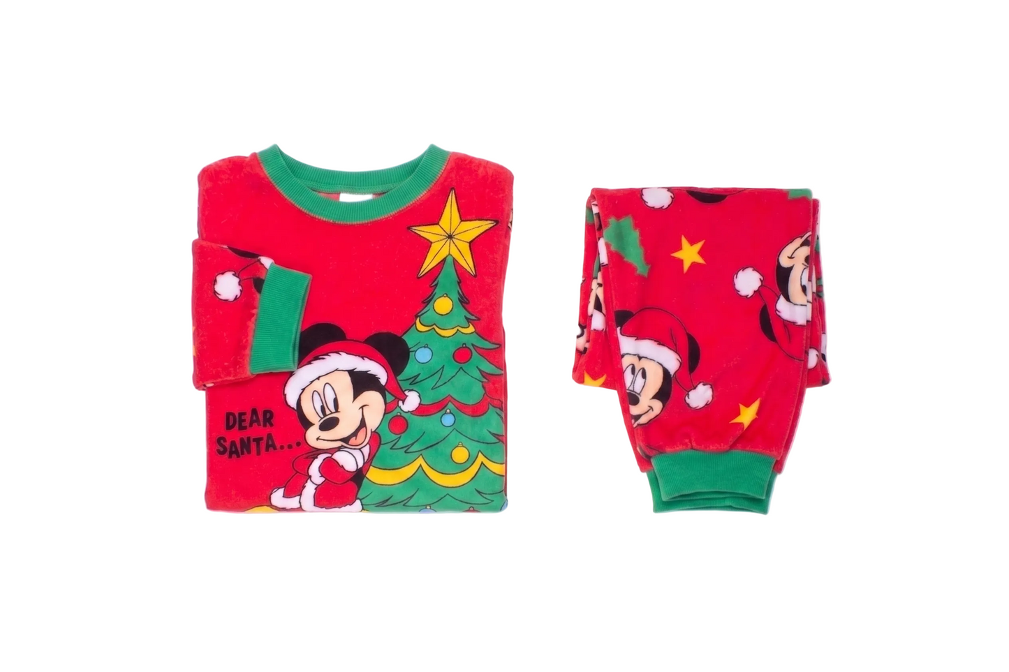 Disney Mickey Mouse Unisex 2-Piece Fleece Pajama Set, Long Sleeve "Dear Santa" Mickey and Christmas Tree Graphic Top and Pants