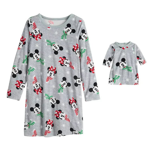 Disney Mickey & Minnie Mouse Girls Nightgown and Matching Doll Outfit Set, Jammies For Your Families, Red/White