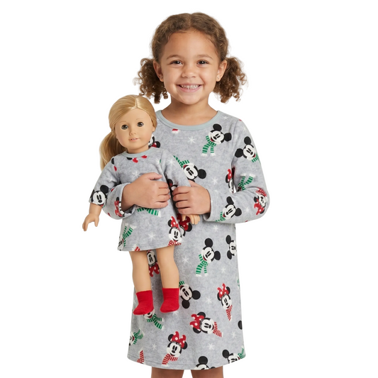 Disney Mickey & Minnie Mouse Girls Nightgown and Matching Doll Outfit Set, Jammies For Your Families, Red/White