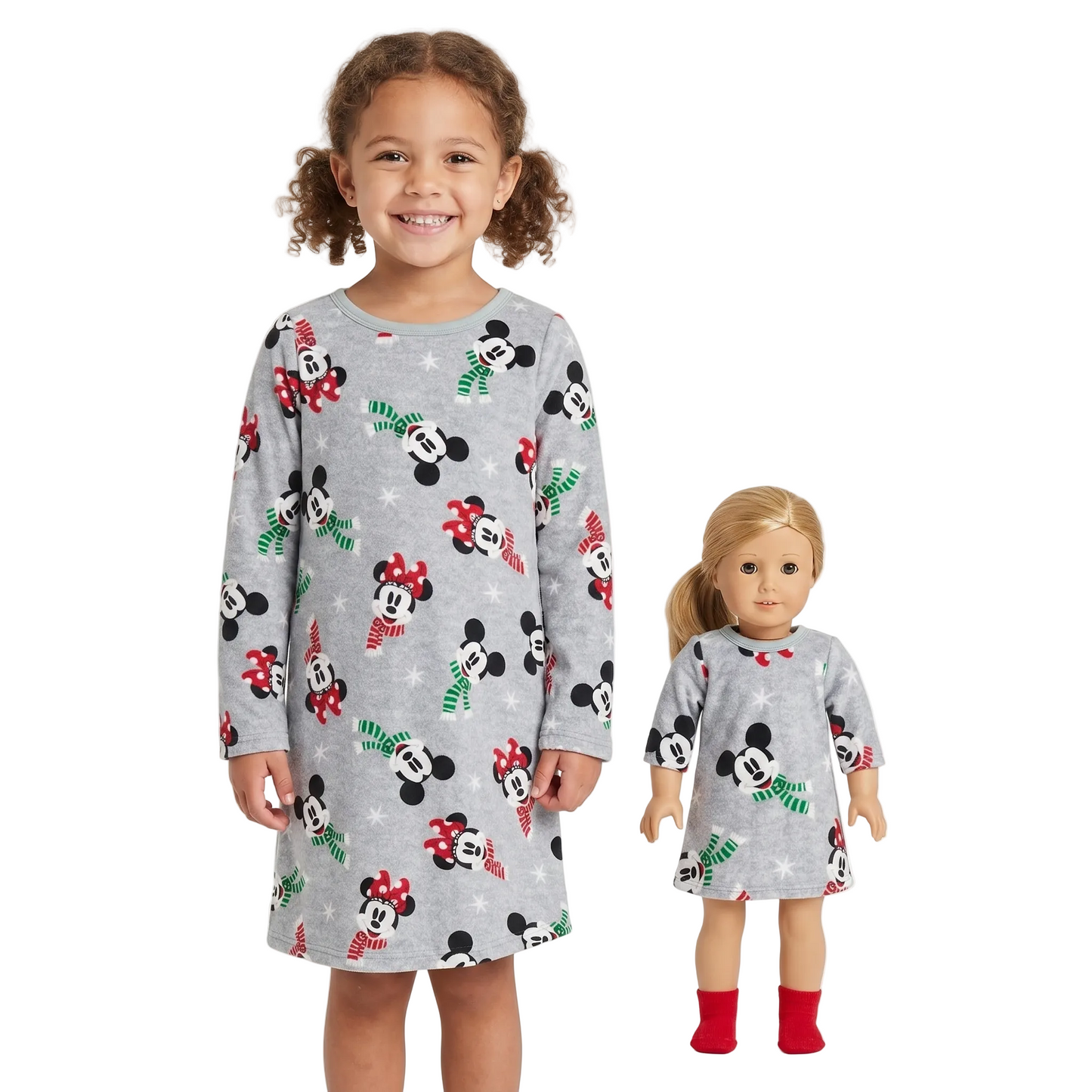 Disney Mickey & Minnie Mouse Girls Nightgown and Matching Doll Outfit Set, Jammies For Your Families, Red/White