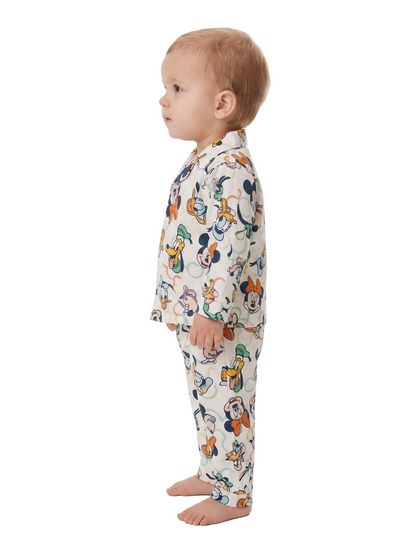 Disney Mickey Mouse Toddler Unisex 2-Piece Button-Down Pajama Set, Short Sleeve Coat Front Shirt and Matching Pants