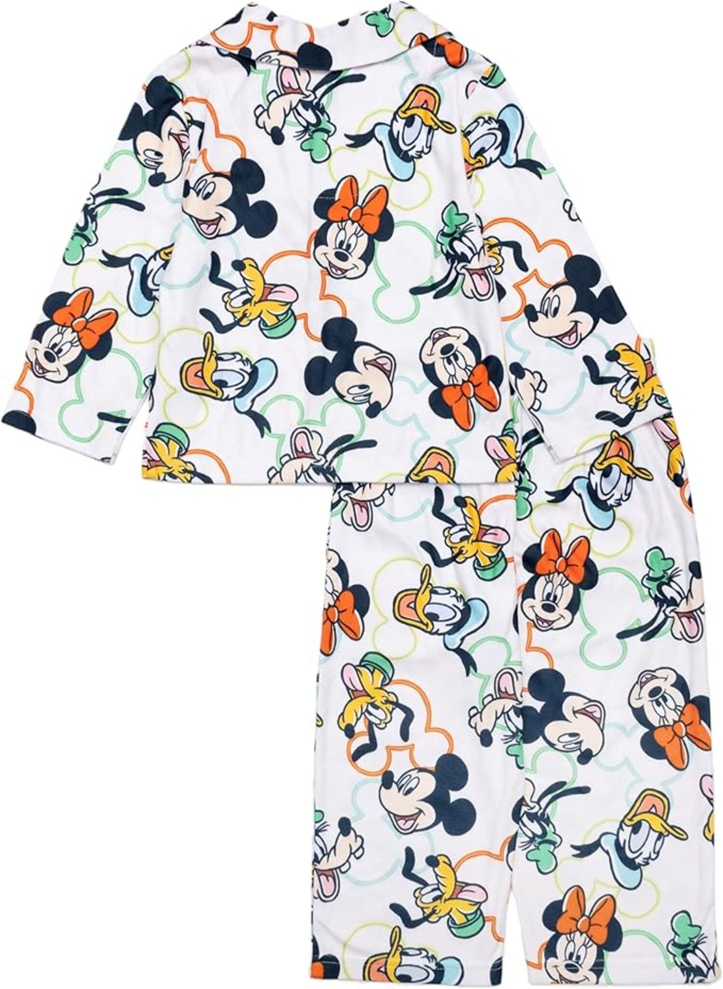 Disney Mickey Mouse Toddler Unisex 2-Piece Button-Down Pajama Set, Short Sleeve Coat Front Shirt and Matching Pants