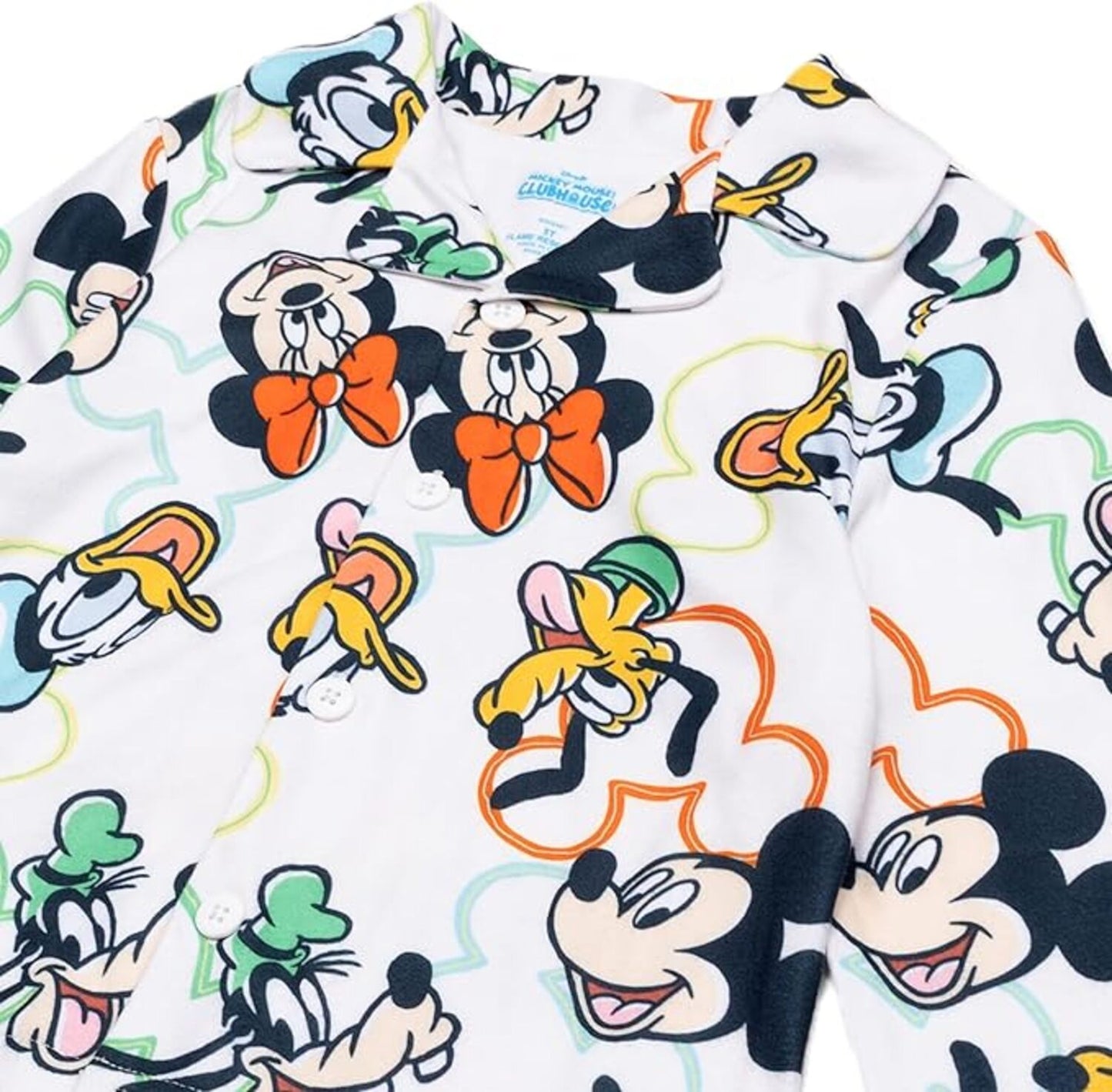 Disney Mickey Mouse Toddler Unisex 2-Piece Button-Down Pajama Set, Short Sleeve Coat Front Shirt and Matching Pants