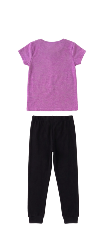 Marvel Black Panther Wakanda Forever Girls 2-Piece Pajama Set, Shuri and Black Panther Graphic Tee and Jogger Pants, Purple and Black