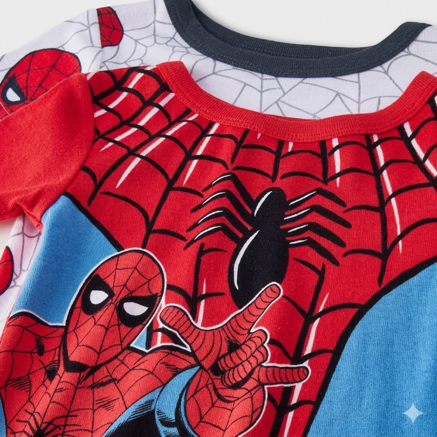 Marvel Spider-Man Boys 4-Piece Cotton Pajama Set, Spidey Graphic Tees and Matching Pants, Snug Fit Sleepwear, Red/Blue/White