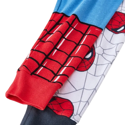 Marvel Spider-Man Boys 4-Piece Cotton Pajama Set, Spidey Graphic Tees and Matching Pants, Snug Fit Sleepwear, Red/Blue/White
