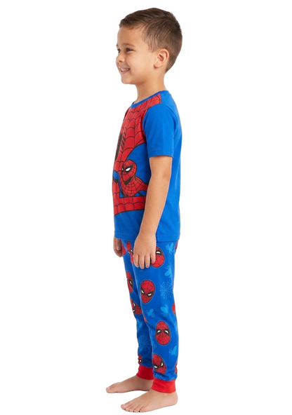 Marvel Spider-Man Boys 2-Piece Pajama Set, Short Sleeve T-Shirt and Pants Sleepwear Pack, Blue and Red