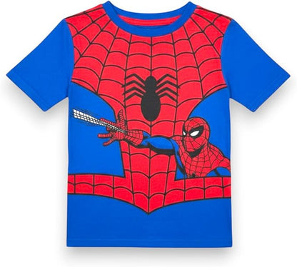 Marvel Spider-Man Boys 2-Piece Pajama Set, Short Sleeve T-Shirt and Pants Sleepwear Pack, Blue and Red