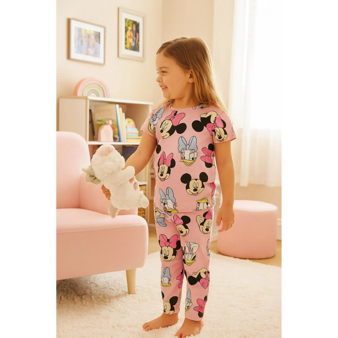 Minnie Mouse 4 Piece Girls Short Sleeve and Pant Pajama Set