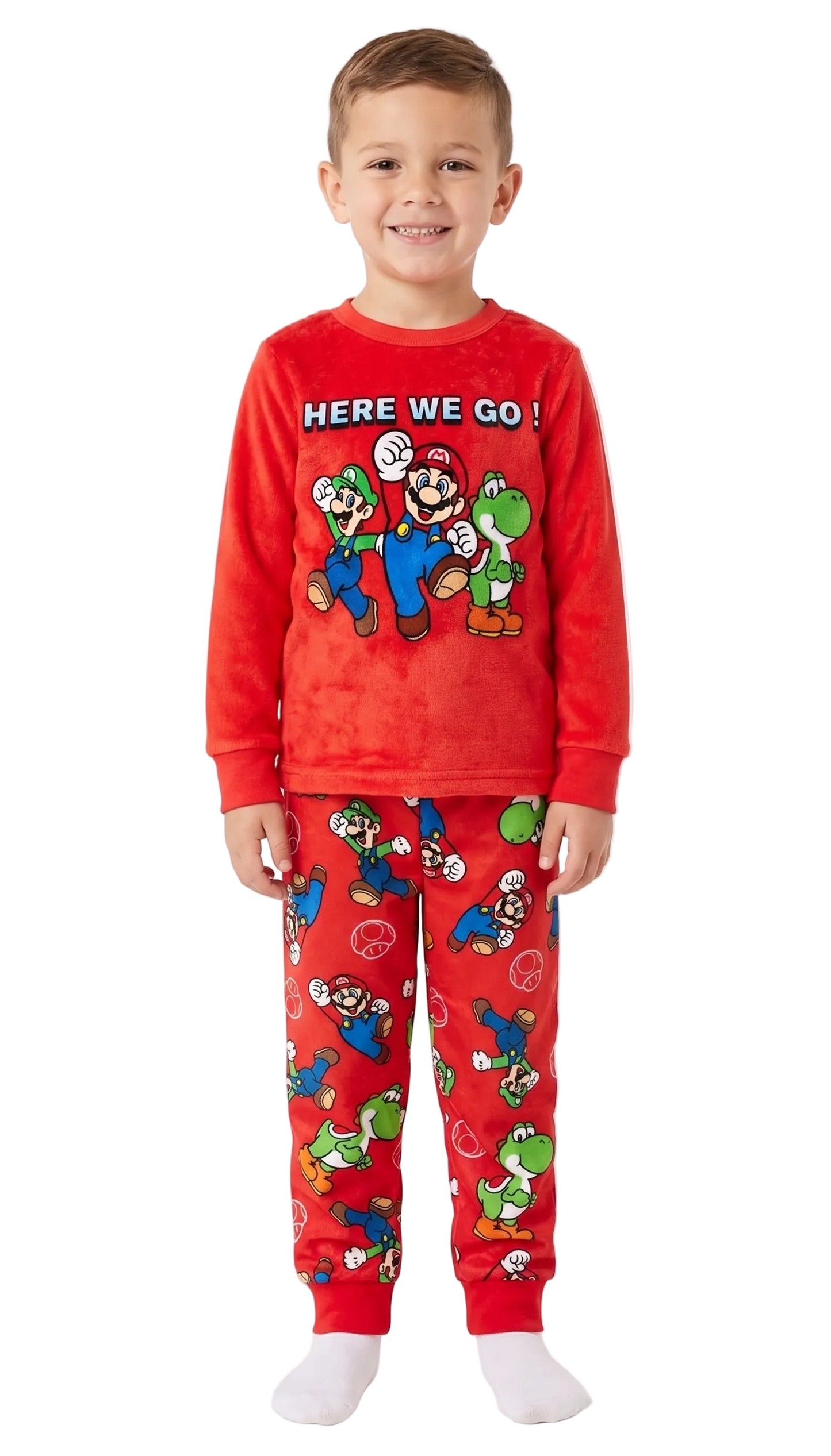 Super Mario Boys 2-Piece Fleece Pajama Set Featuring Mario, Luigi and Yoshi