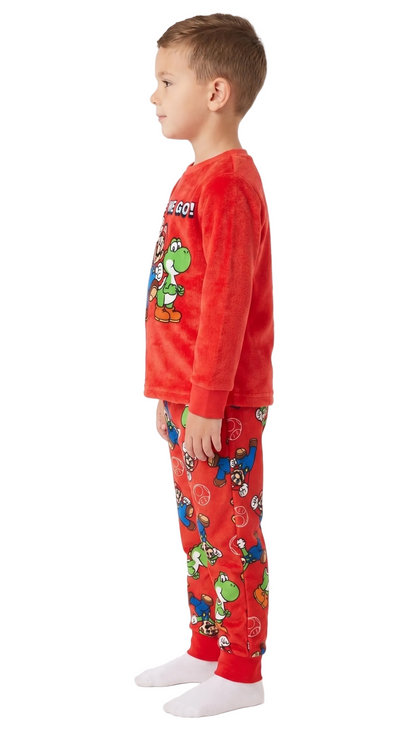 Super Mario Boys 2-Piece Fleece Pajama Set Featuring Mario, Luigi and Yoshi
