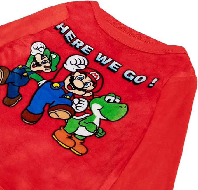 Super Mario Boys 2-Piece Fleece Pajama Set Featuring Mario, Luigi and Yoshi