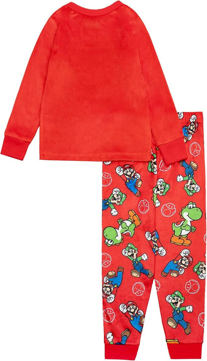 Super Mario Boys 2-Piece Fleece Pajama Set Featuring Mario, Luigi and Yoshi