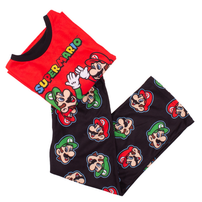 Super Mario Bros Boys 2-Piece Pajama Set – Long Sleeve Top and Pants