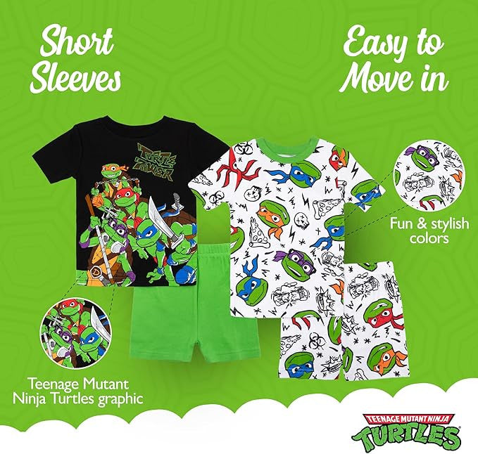 Teenage Mutant Ninja Turtles Kids 4 Piece Pajama Set - Short Sleeve Shirts, and Shorts