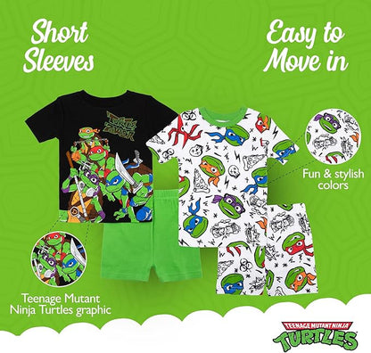 Teenage Mutant Ninja Turtles Kids 4 Piece Pajama Set - Short Sleeve Shirts, and Shorts