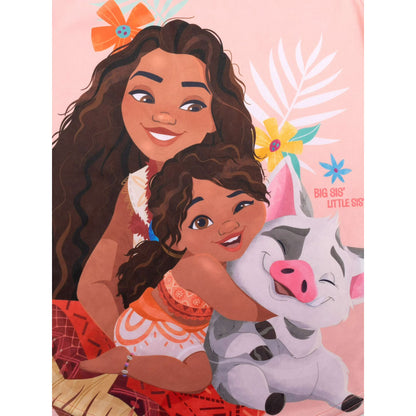 Disney Moana Girls 2-Piece Pajama Set, Short Sleeve Graphic Tee and Matching Tropical Print Pants, Teal and Coral