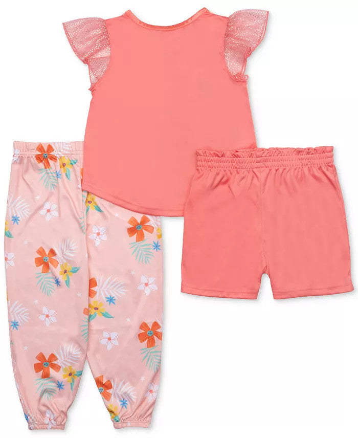 Disney Moana Toddler Girls 3-Piece Pajama Set – Short Sleeve Top, Long Pants and Shorts