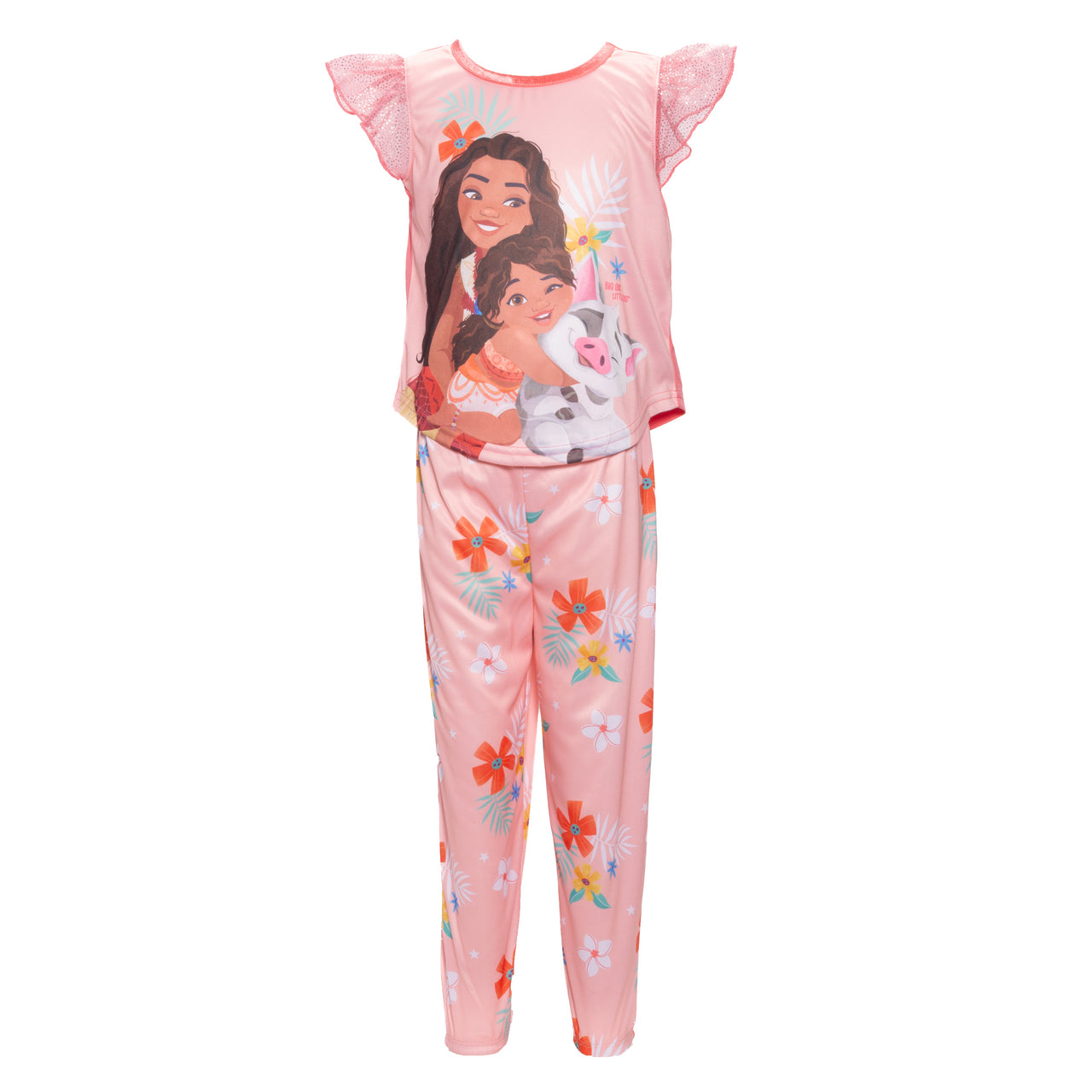 Disney Moana Toddler Girls 3-Piece Pajama Set – Short Sleeve Top, Long Pants and Shorts